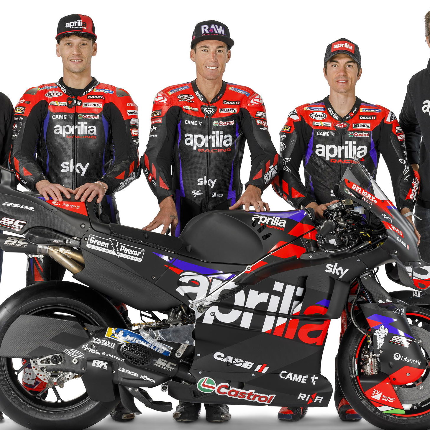 Albesiano, Espargaro, Savadori, Vinales, Rivola, 2024 Aprilia MotoGP launch